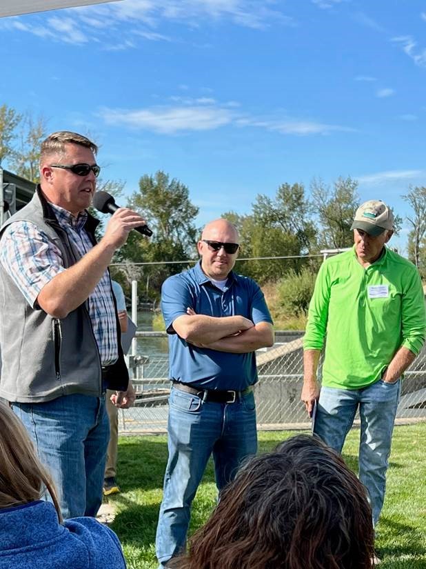 Justin Harter speaks during the Yakima Basin Joint Board’s September 26, 2024, tour, highlighting the impacts of the 2024 drought and ongoing irrigation modernization efforts.